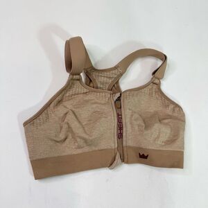 Shefit Sports Bra Womens Medium Tan Zip Front Full Coverage Racerback Low Impact